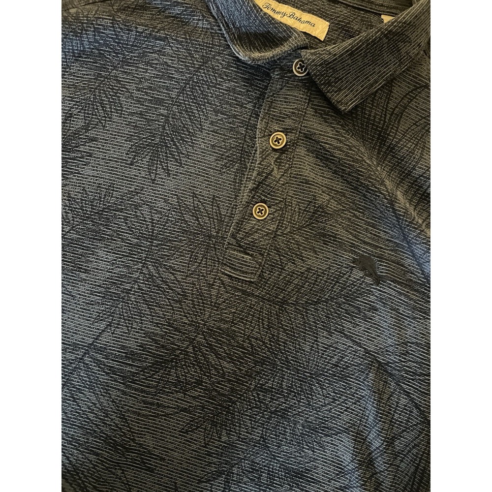 Vintage 90s Tommy Bahama Shirt Tropical Palm Frond Tencel Blend Polo L Resort